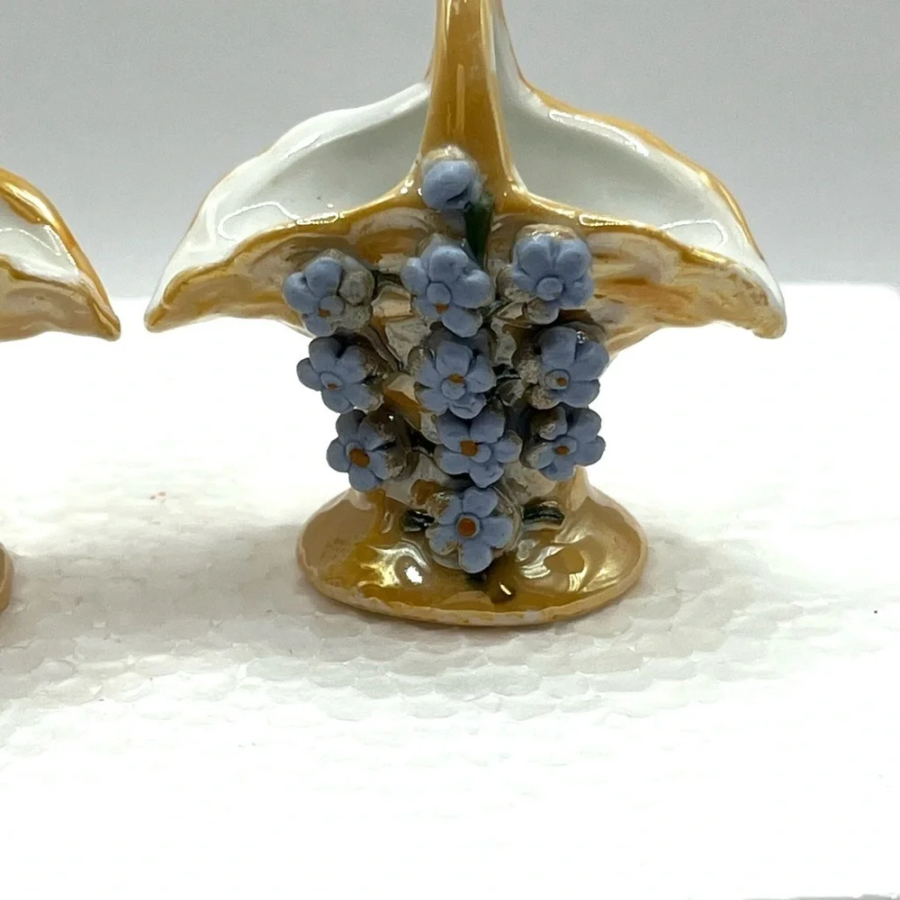 2 Vintage Elfinware Miniature Basket with Blue Flowers Made in Germany